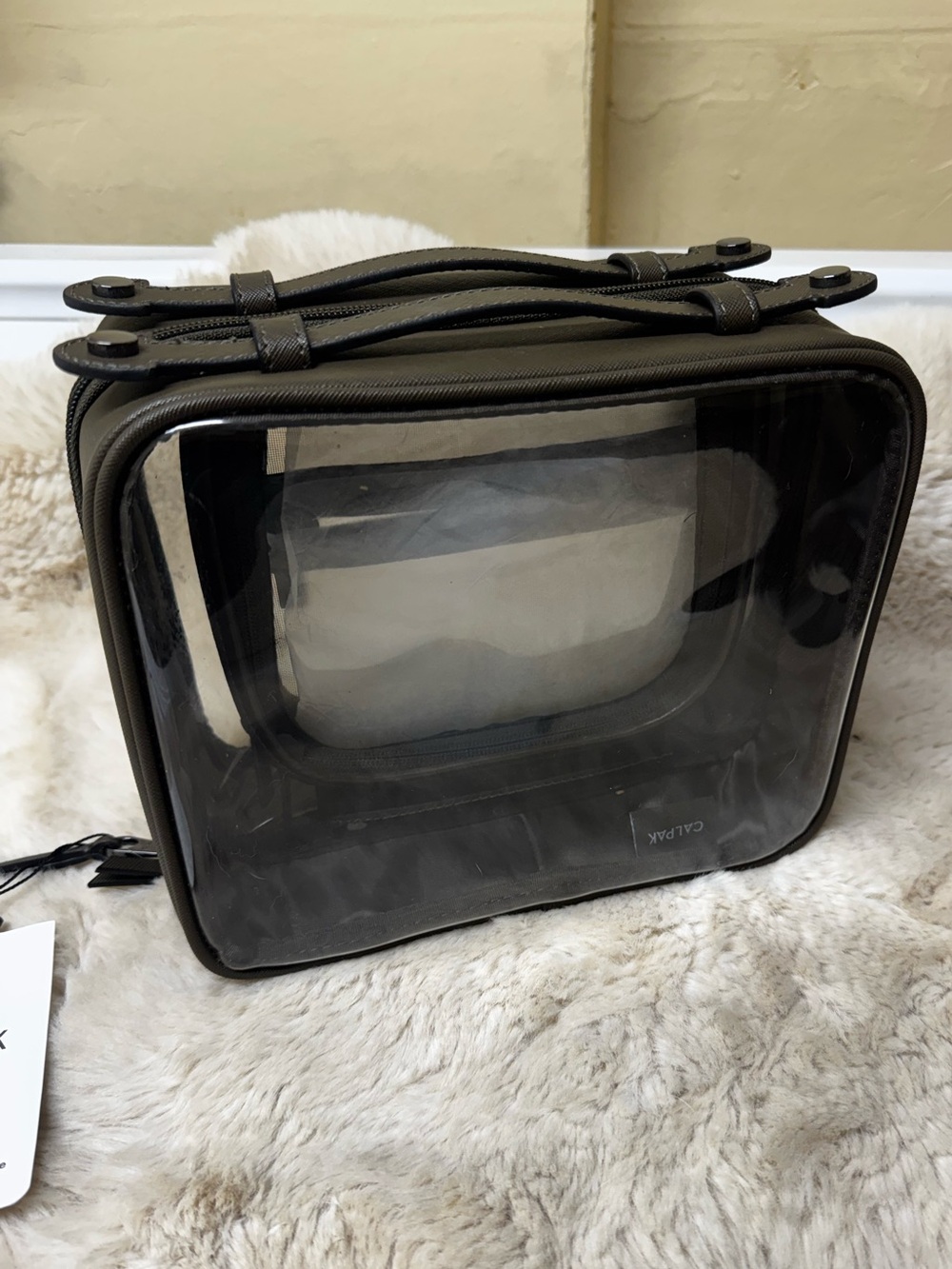 NWT CALPAK Medium Clear Cosmetics Case Mushroom brown Travel Organizer, Anthro - Picture 4 of 9